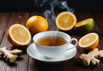Steaming cup of tea with citrus and ginger for a Unique Pu Erh Tea Experience