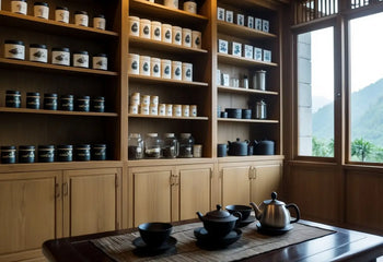 Tea set on a table featured in an article about building a Pu Erh Tea collection