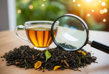 Close-up of Tea leaves magnified illustrating authenticity tips for Pu Erh Tea