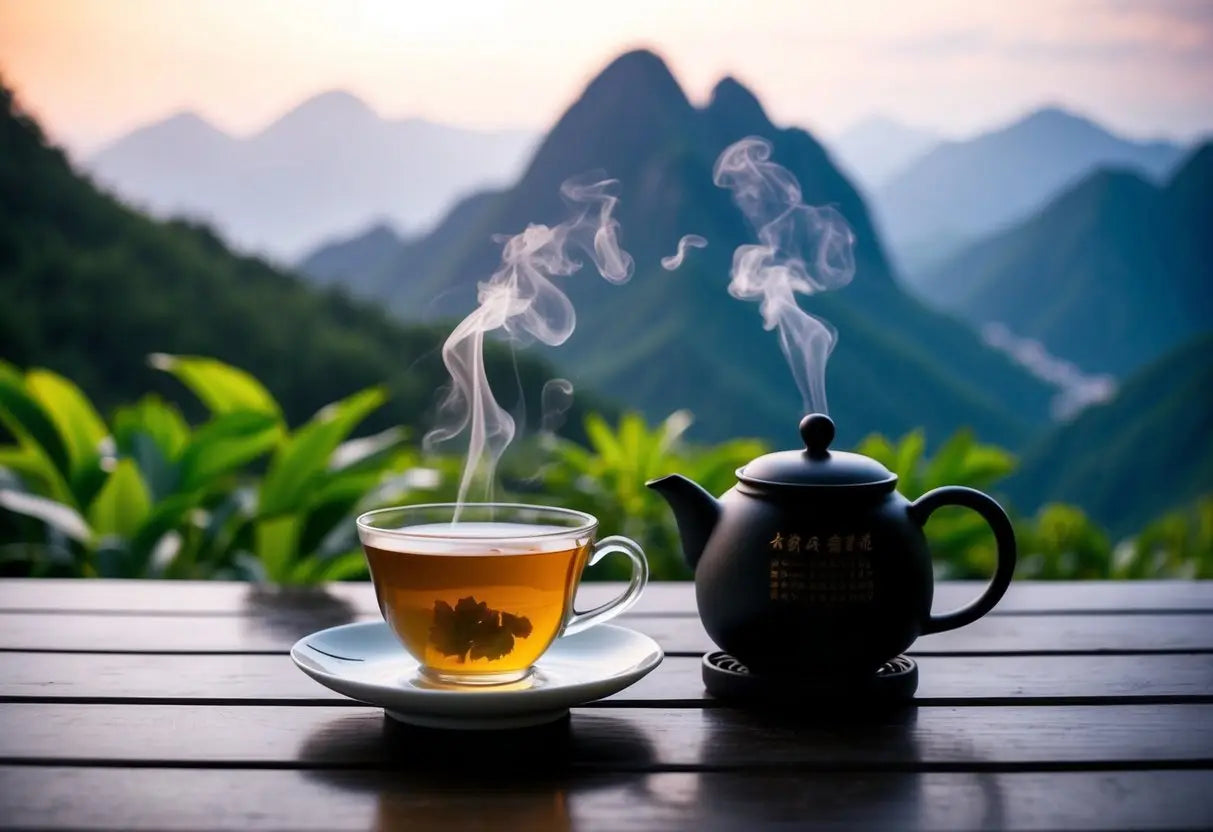 Steaming Tea Set displayed for health benefits of Pu Erh Tea article
