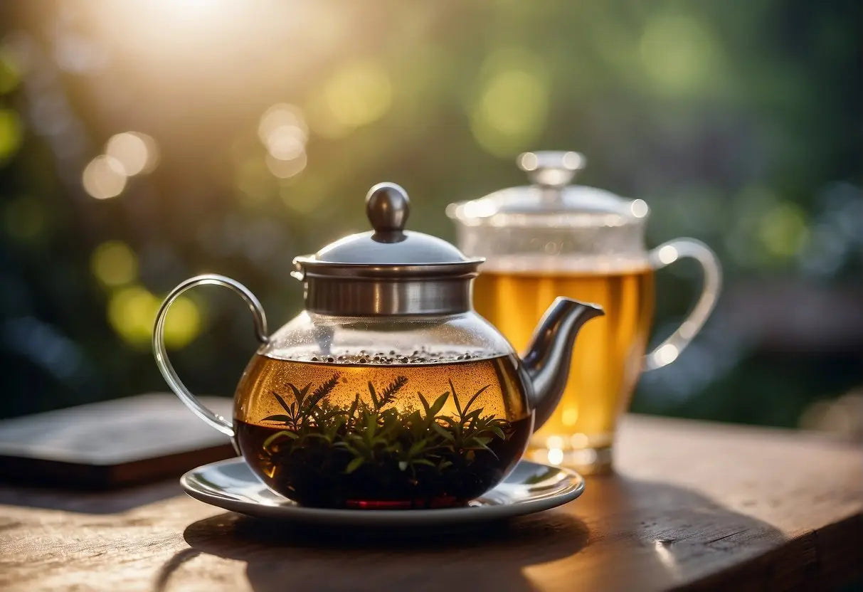 Glass teapot with herbal tea for brewing loose leaf tea without an infuser