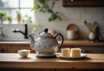 Patterned ceramic teapot used in a guide on how to clean a teapot