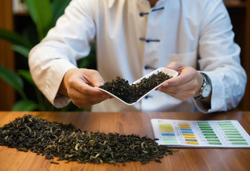 Loose-leaf Pu Erh tea being examined for authenticity in a buyer’s guide article