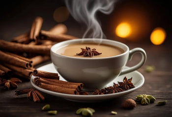 Steaming cup of chai with spices for sore throat relief in an article about chai tea benefits