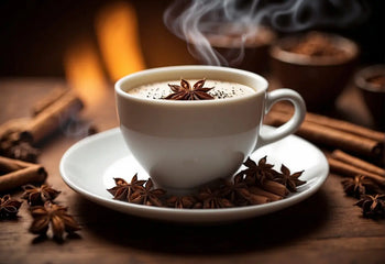 Steaming cup of spiced Masala Chai on a wooden table in an article about Masala Chai Taste