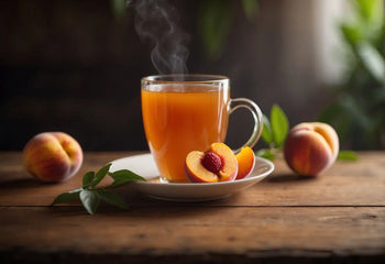Peach-flavored hot beverage in a mug for Peach Tea Benefits article