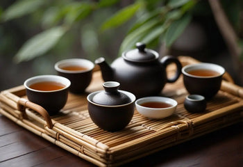 Tea set on bamboo tray for Pu Erh Tea in Traditional Chinese Medicine article