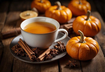 Pumpkin Spice Tea in a cozy mug perfect for Fall during Pumpkin Chai Tea season