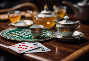 Elegant tea set with playing cards for a Tea Party Games article