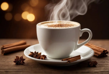 Steaming white cup of spiced coffee in an article about What Does Chai Tea Latte Taste Like