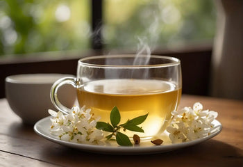 Steaming cup of herbal Jasmine Tea for the article What Does Jasmine Tea Taste Like