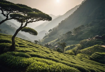 Lush tea plantation on hillside for raw Puerh tea article
