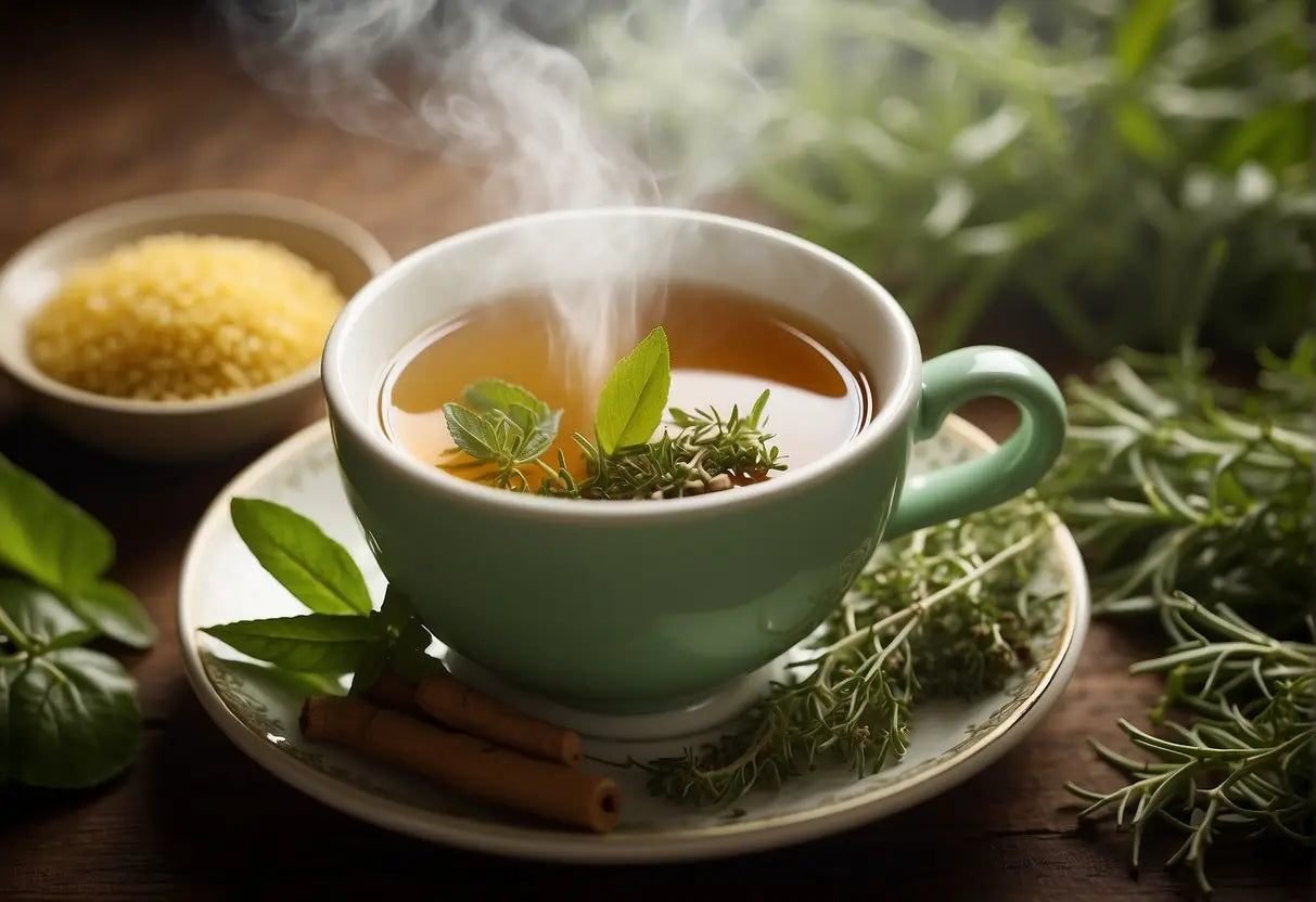 Steaming herbal tea in a green cup featured in an article about constipation relief