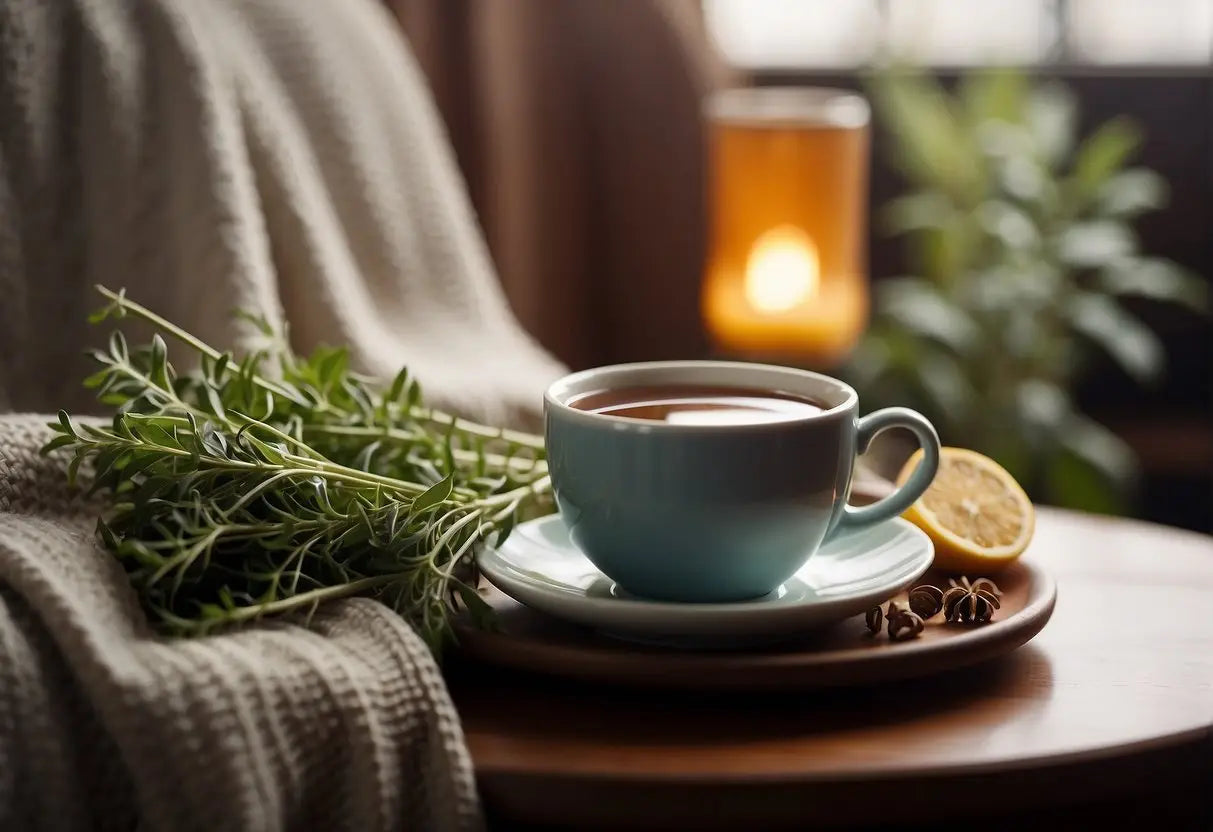 Blue teacup with saucer on a table, suggesting relaxation for Sciatica Pain relief