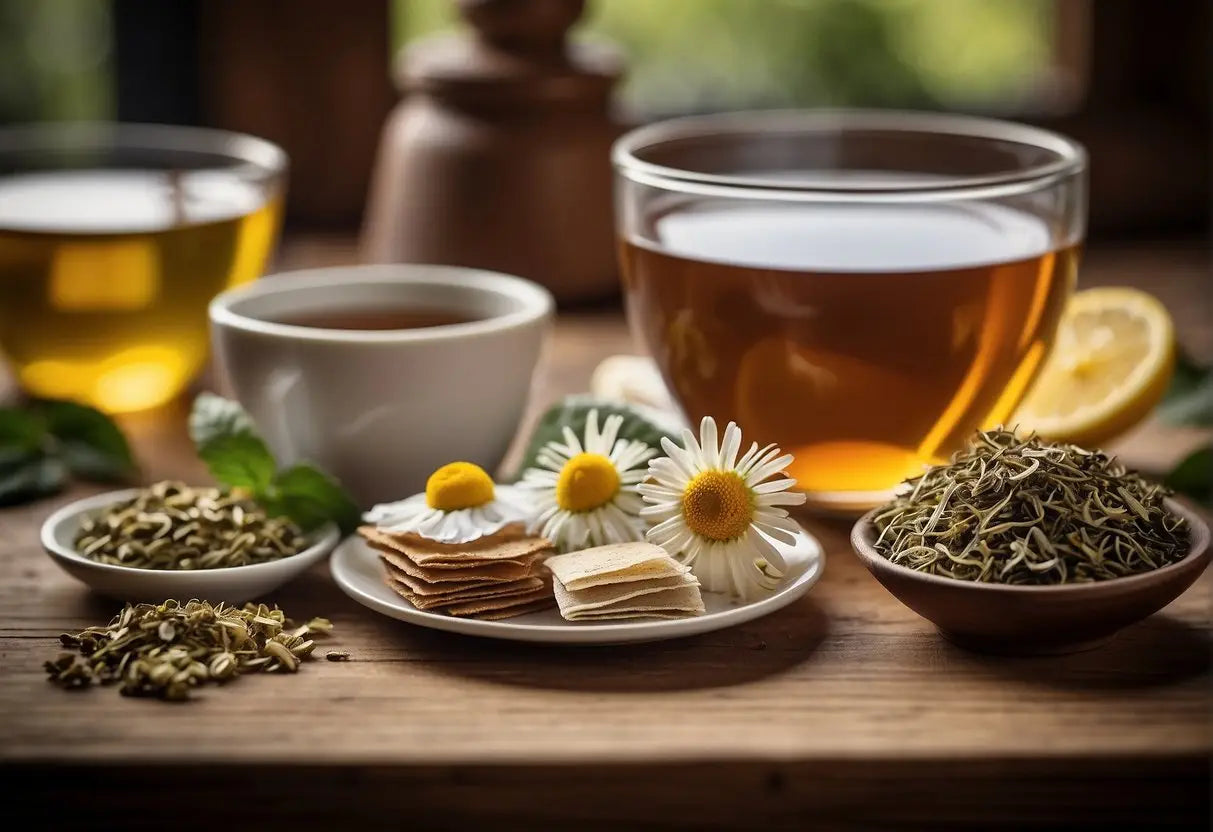 Herbal tea arrangement in a cozy setting for soothing stomach pain relief