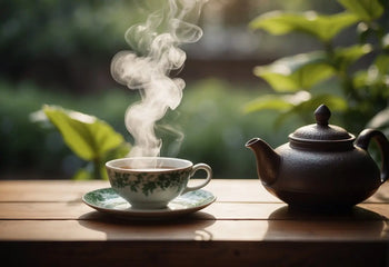 Steaming teacup and teapot for Pu-erh tea in a weight loss article