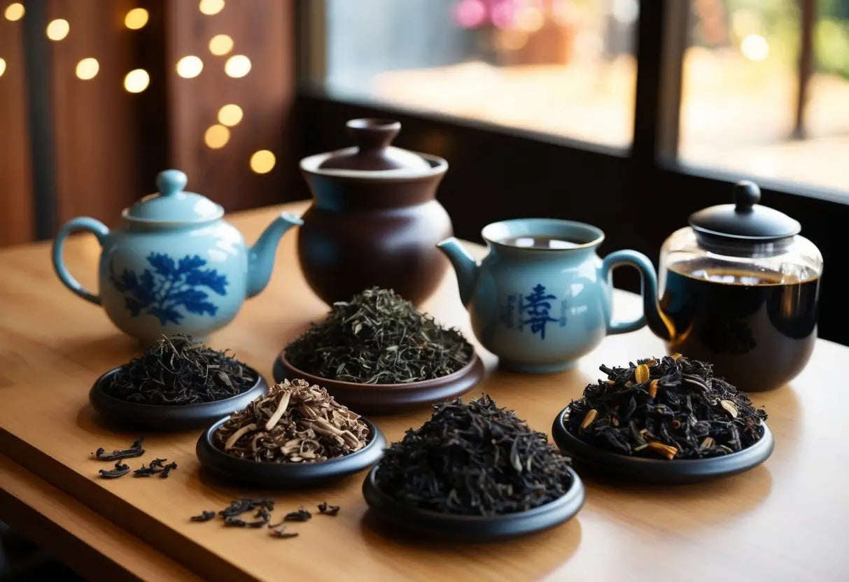 Assorted Pu Erh tea selection with traditional teapots for tea enthusiasts