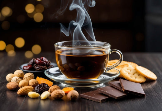 Steaming cup of dark Pu Erh tea in a cozy setting for perfect snack pairing