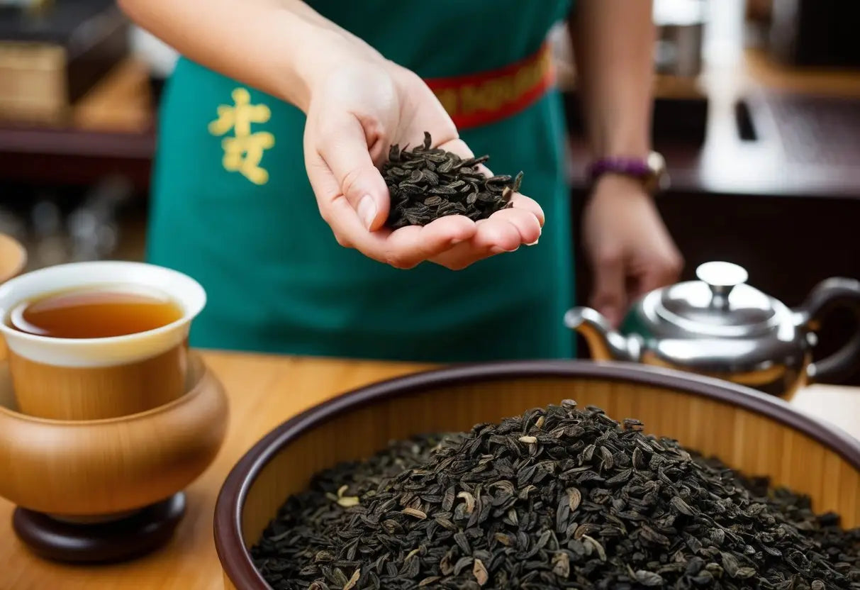 Loose tea leaves in a bowl ideal for high-quality Pu Erh Tea selection