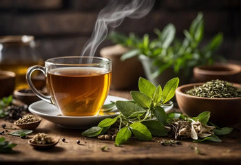 Steaming cup of herbal tea ideal for soothing when sick in Health article
