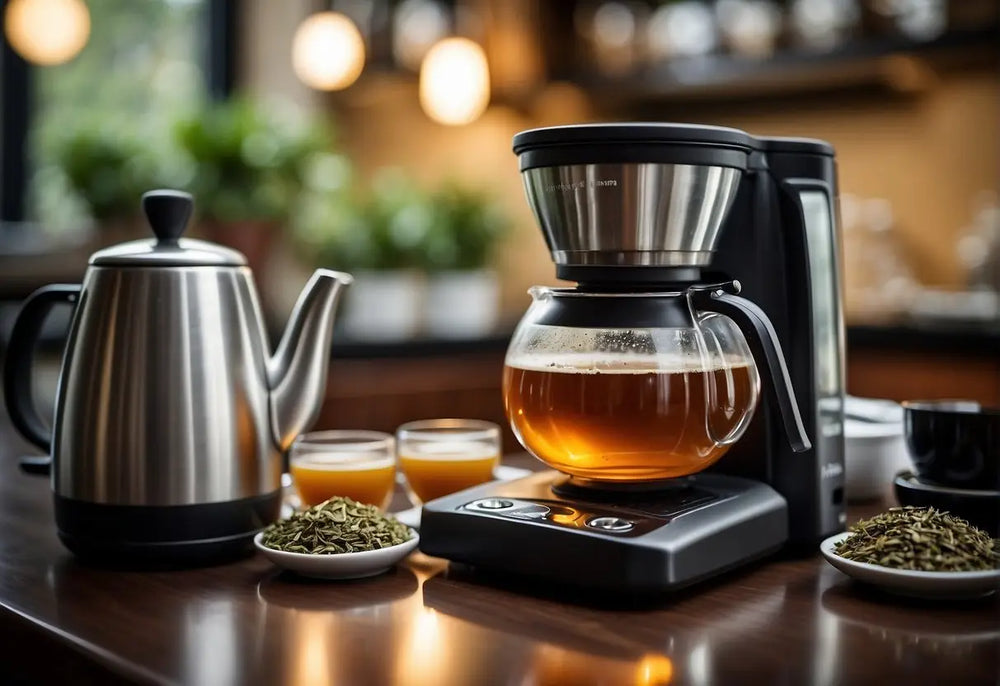 Tea brewing setup with a coffee maker for making tea article