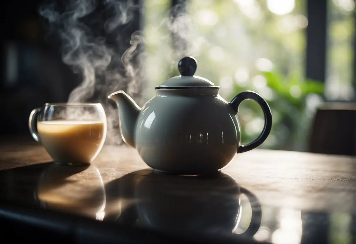 Steaming teapot and teacup for preparing flavored tea in Milk article