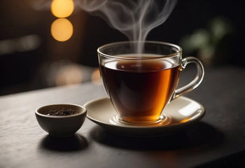 Steaming cup of black tea in a cozy setting for steeping tips article