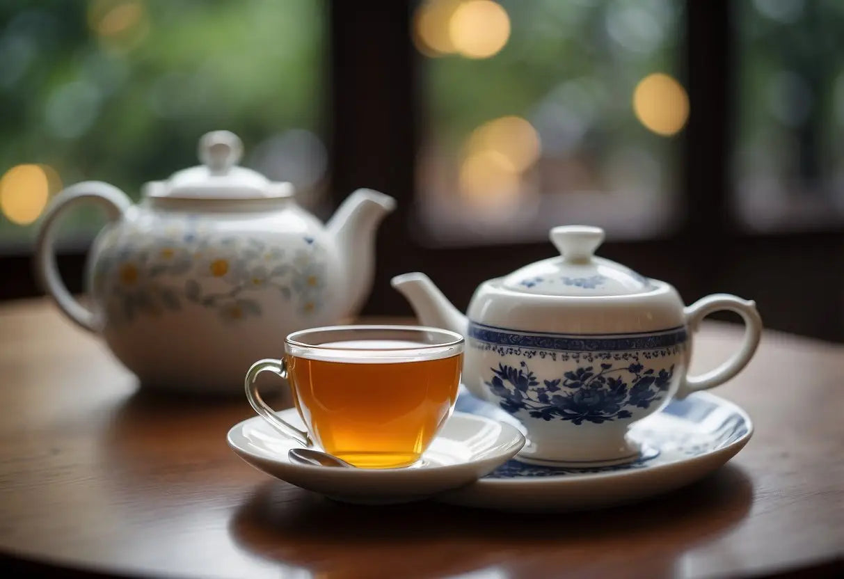 Tea service with floral designs for steeping English Breakfast Tea article visualization