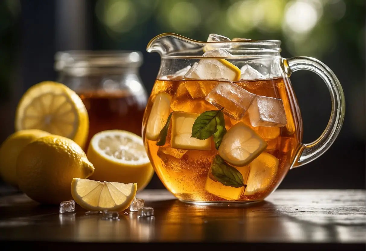 Iced tea pitcher with lemons, perfect for making a gallon of refreshing tea