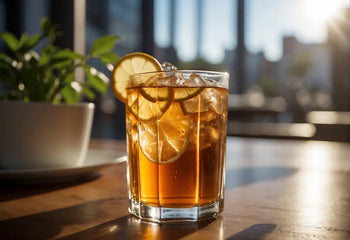 Glass of iced tea with lemon slices for the How Much Caffeine in Iced Tea article