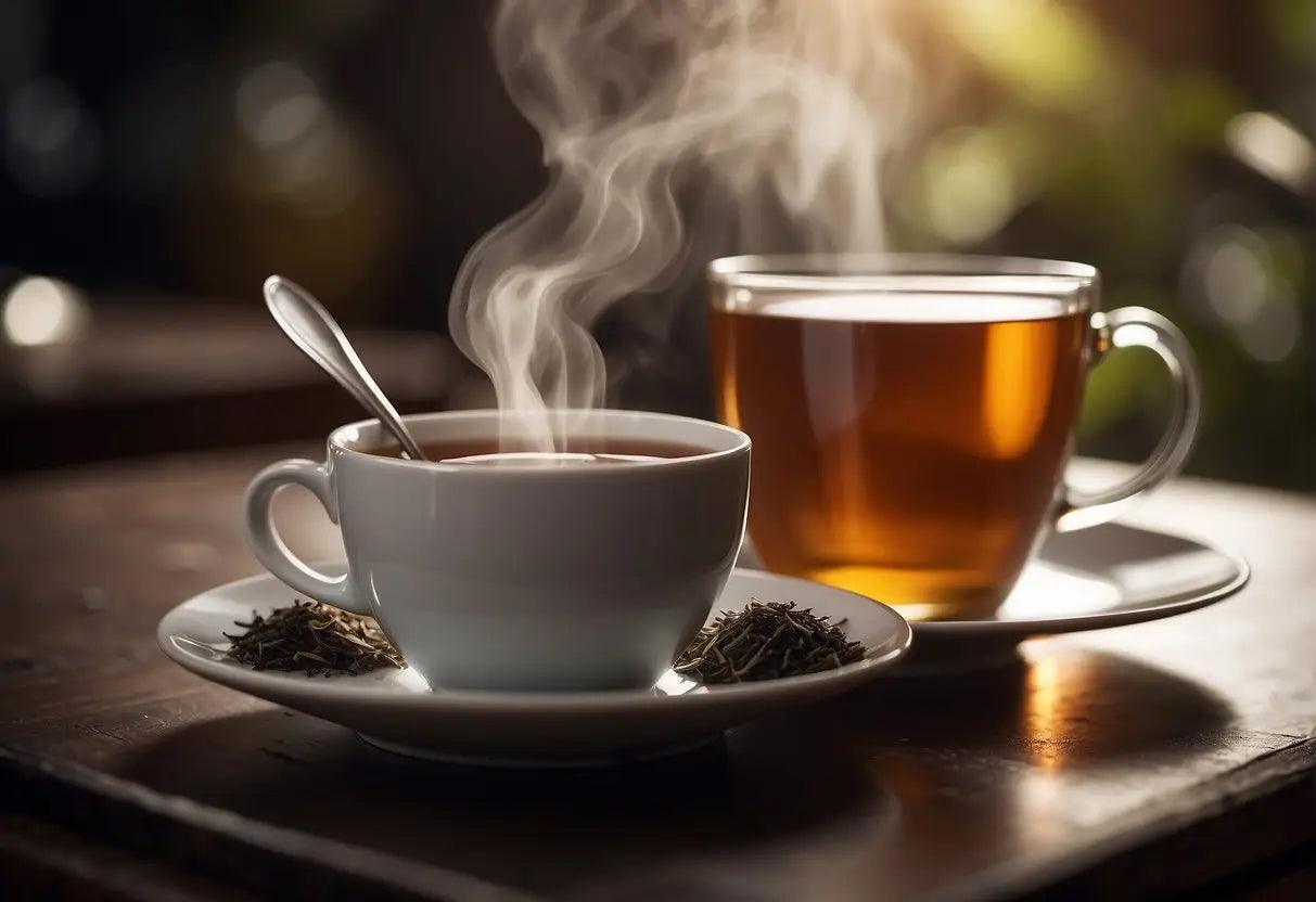 Two steaming cups of Earl Grey Tea for a caffeine content article