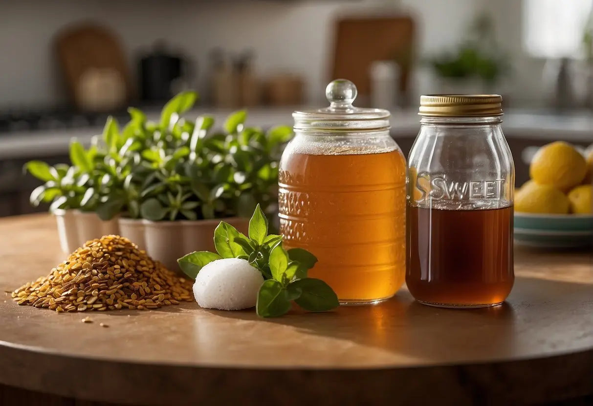 Two jars of honey on a wooden table for sweetening tea and understanding sugar content