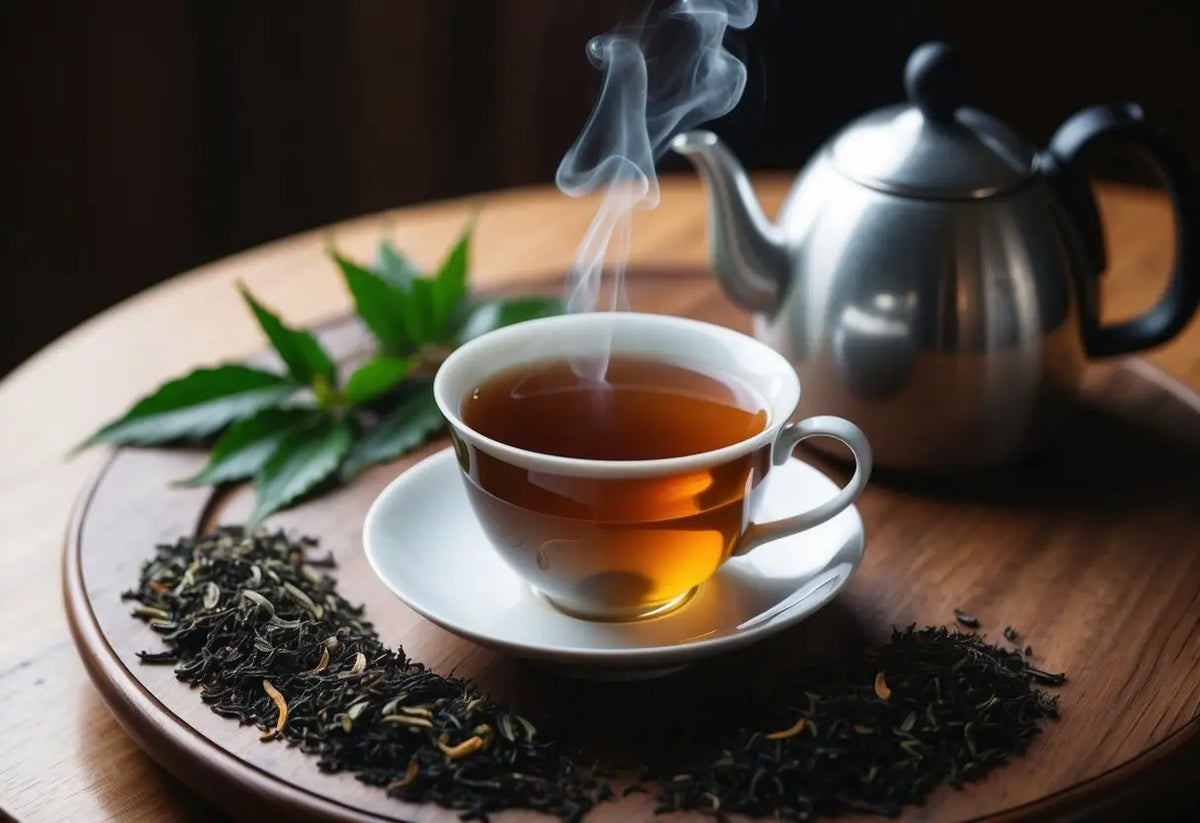 Steaming cup of Pu Erh tea enhancing digestion and gut health in an article