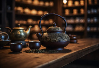 Ornate brown teapot used in aging Pu Erh Tea process for traditional flavor enhancement