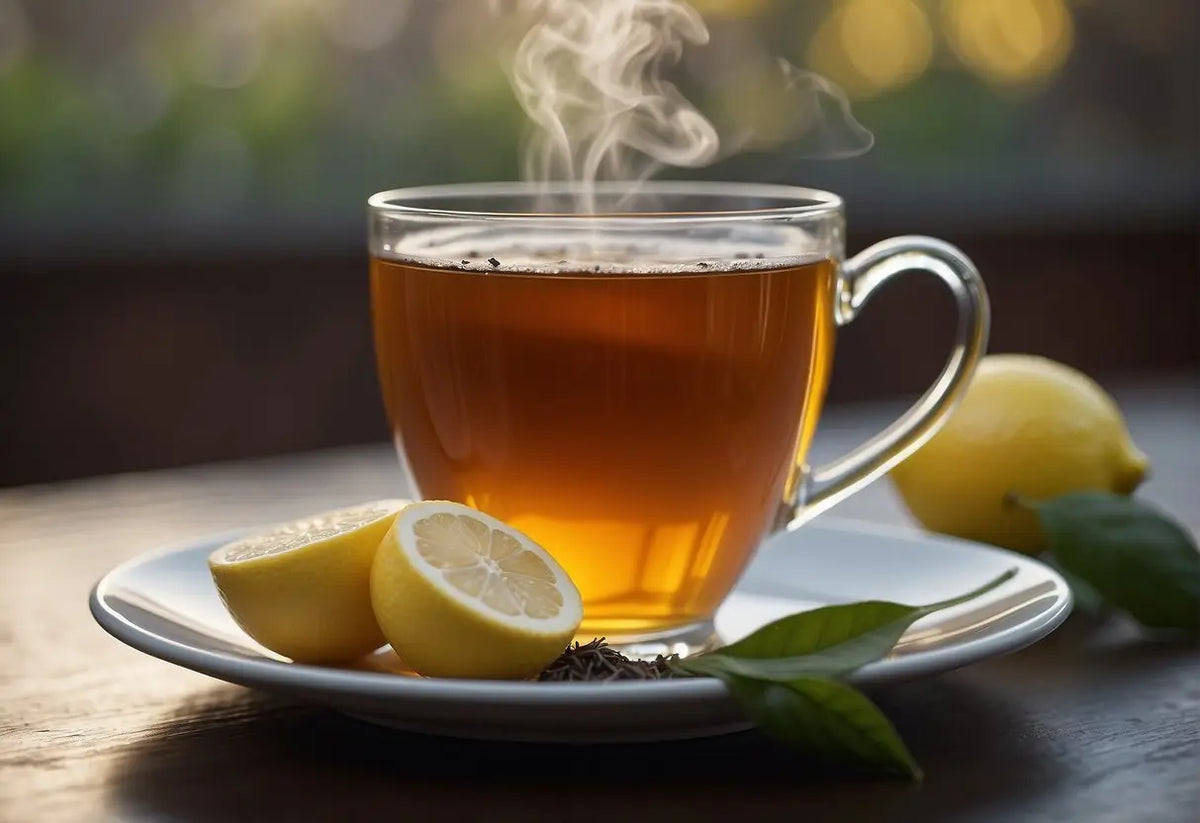 Steaming cup of tea with lemon for Earl Grey Tea guide