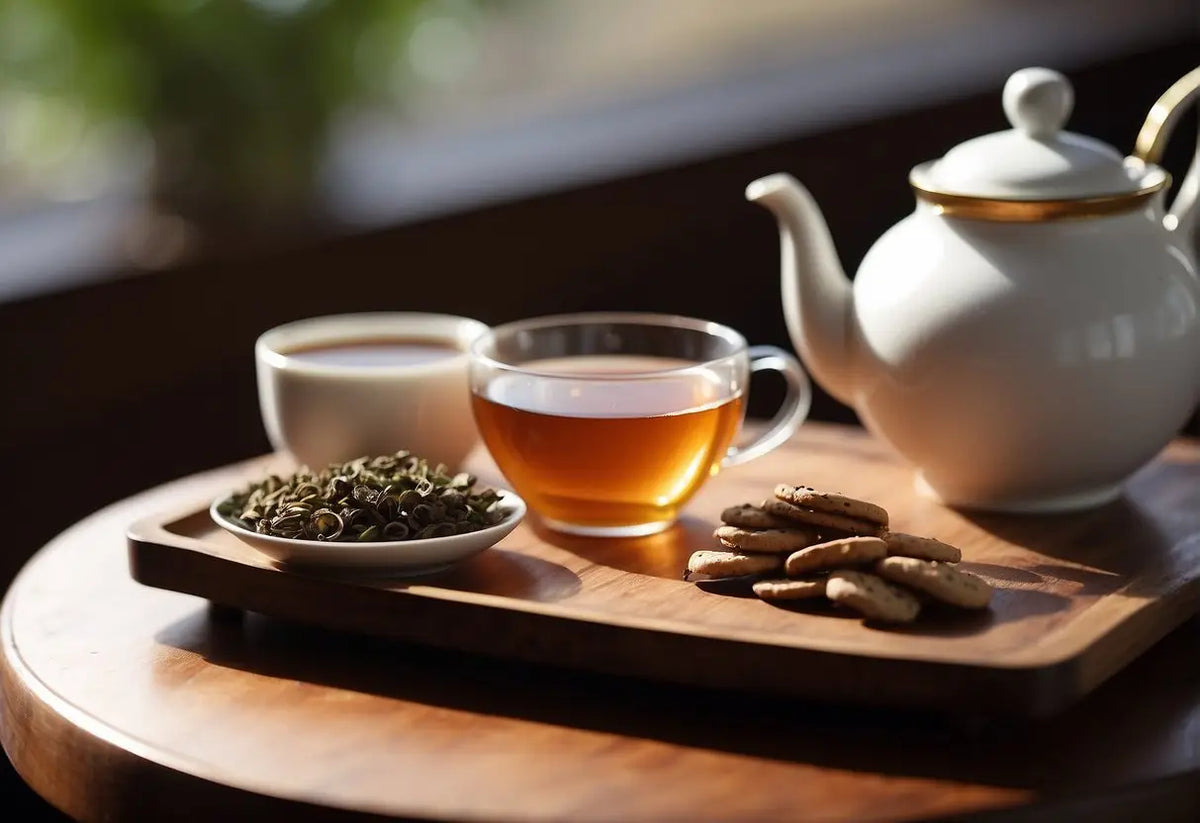 Tea set with cookies for enjoying Pu-erh Tea in a relaxing setting