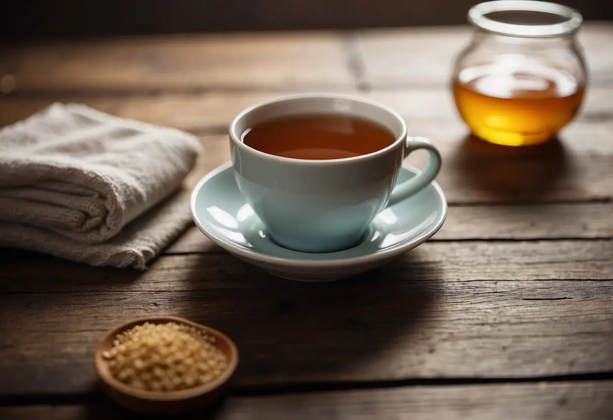 Blue teacup with saucer on a white background for removing tea stains from mugs