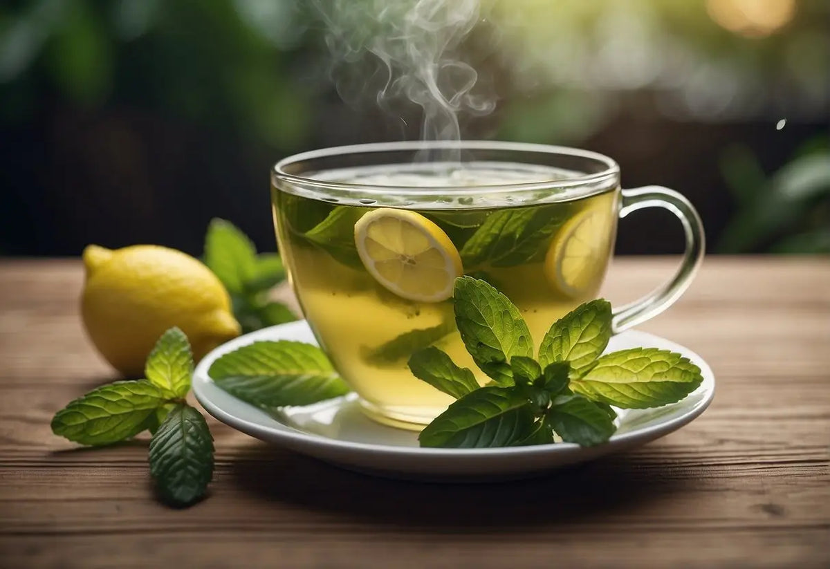 Steaming cup of Lemon-Mint Tea for flavorful green tea infusion in How to Make Green Tea Taste Good