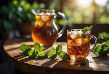 Iced tea with fresh mint garnish on a glass for a refreshing summer drink