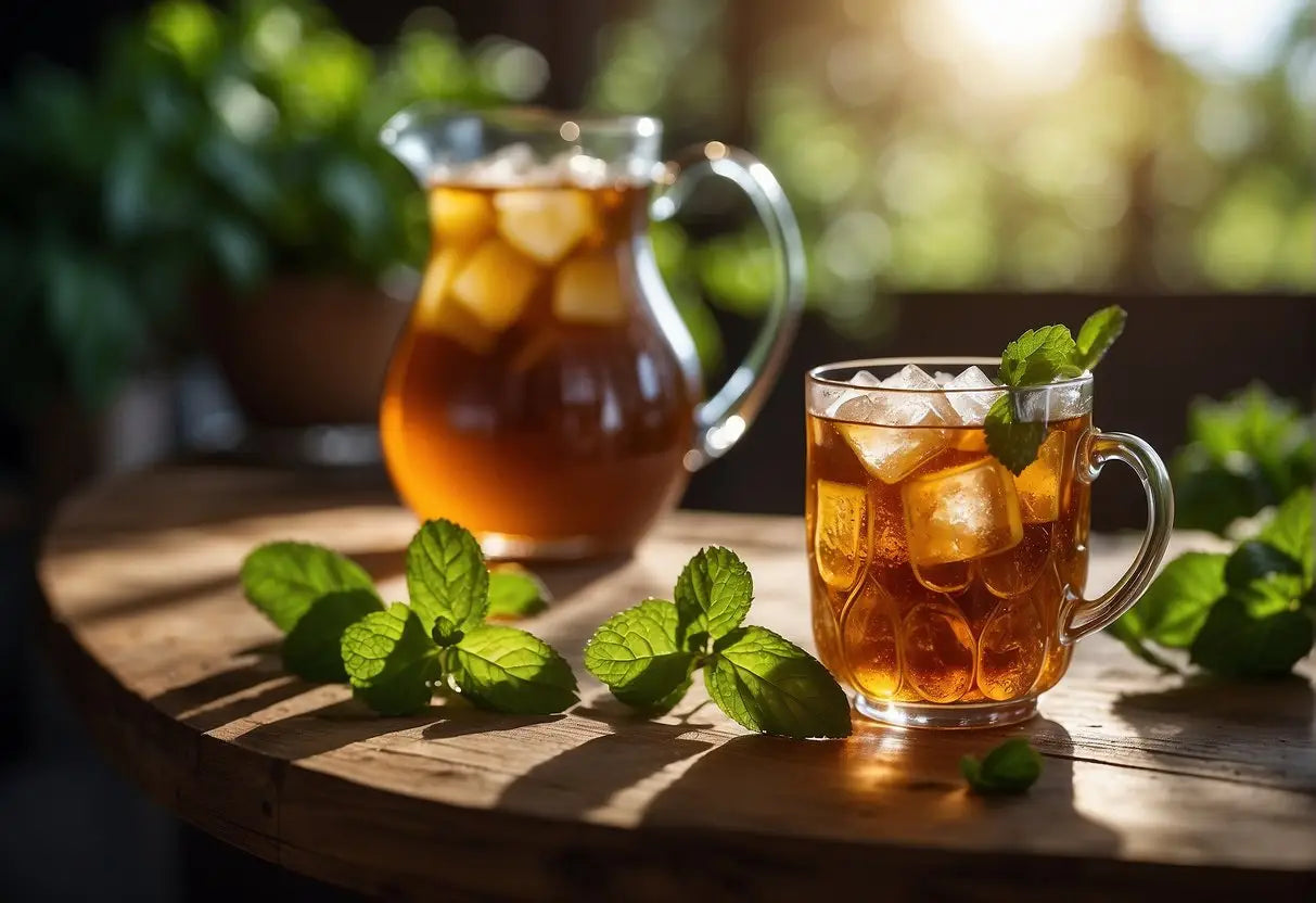 Iced tea with fresh mint garnish on a glass for a refreshing summer drink