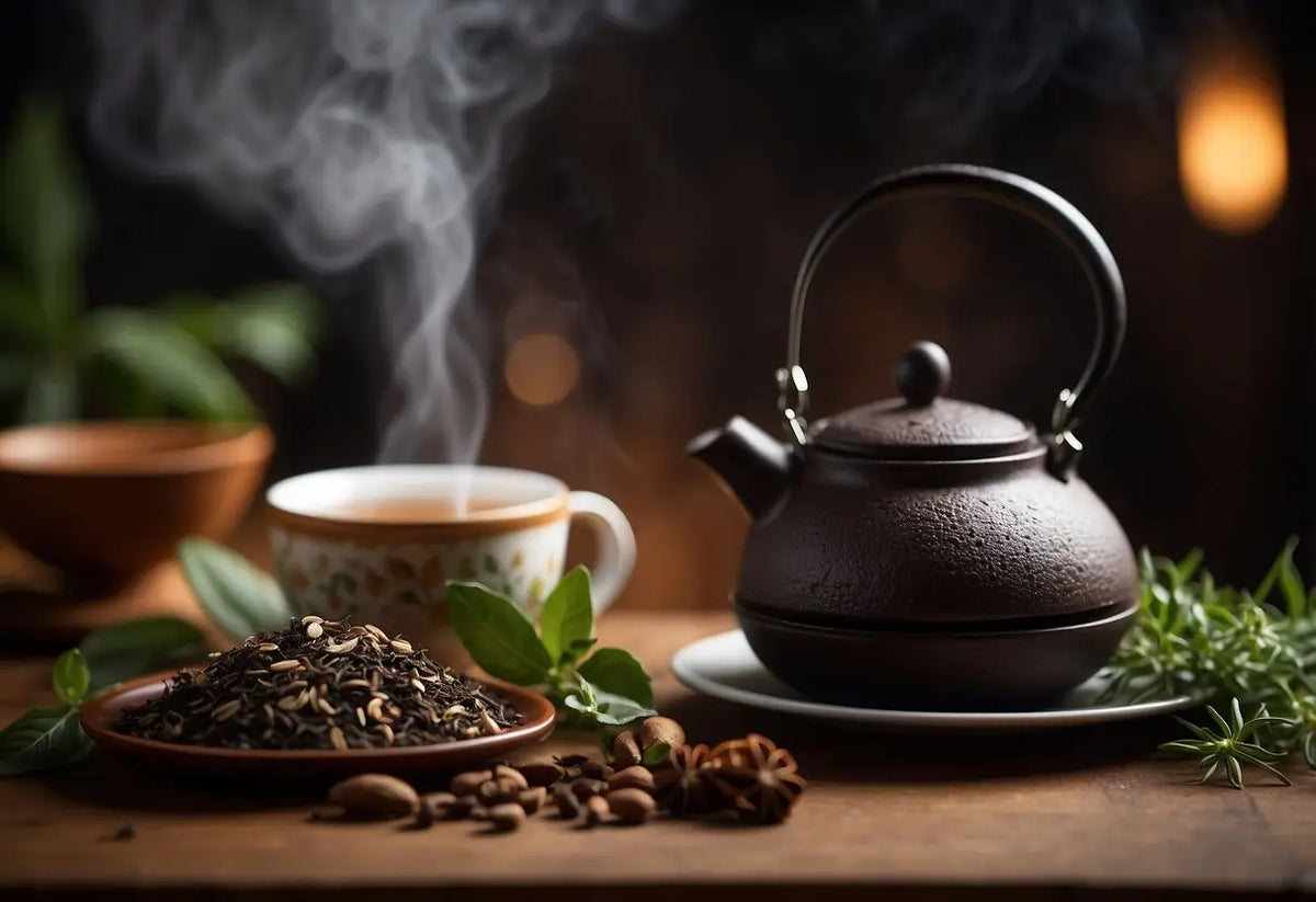 Dark textured Teapot used in preparing Pu Erh Tea for better flavor extraction