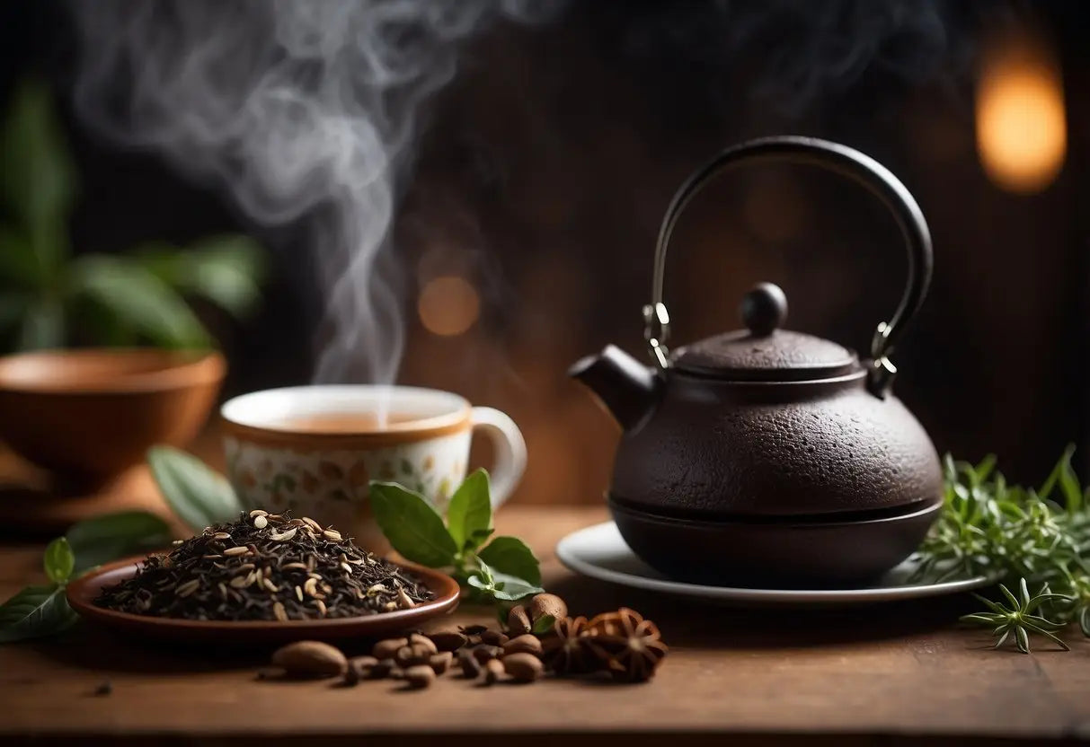 Dark textured Teapot used in preparing Pu Erh Tea for better flavor extraction