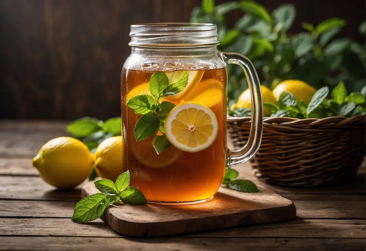 Refreshing iced tea with lemon and mint in a glass, perfect for a Sweet Tea recipe