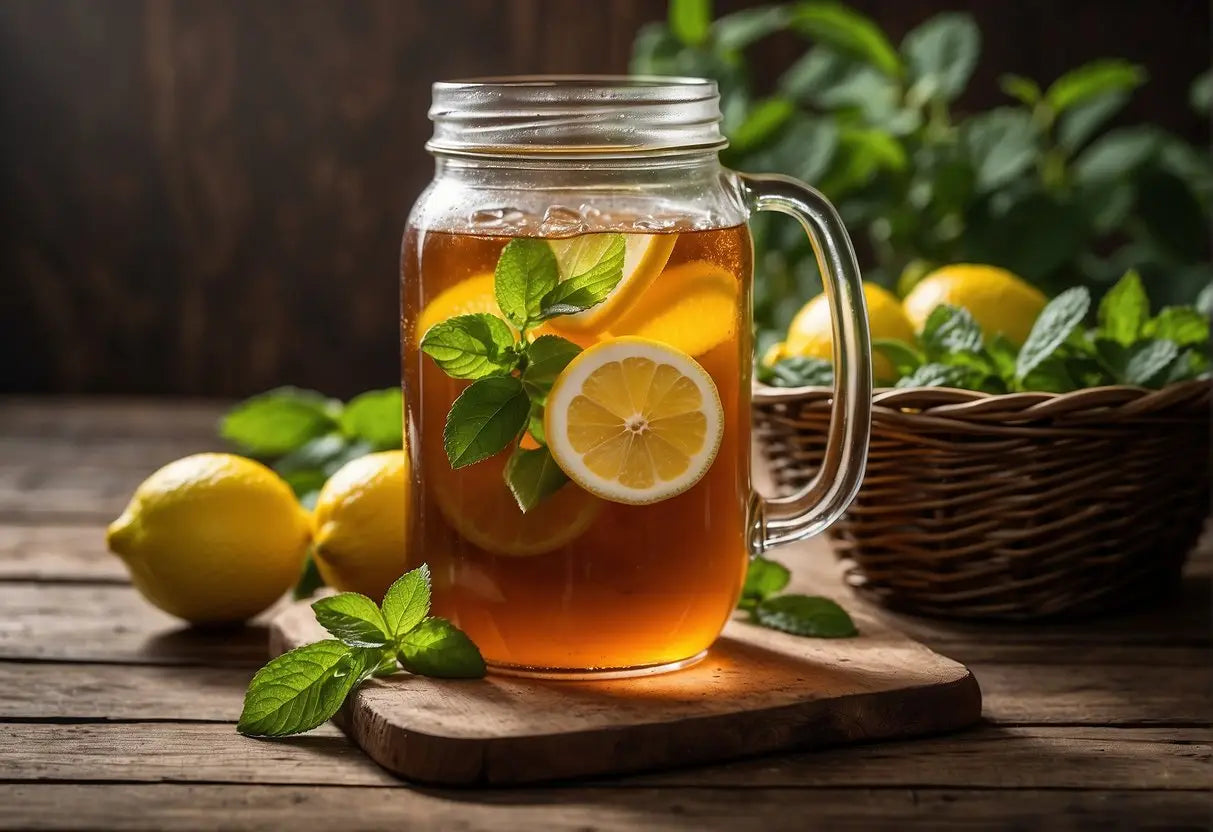 Refreshing iced tea with lemon and mint in a glass, perfect for a Sweet Tea recipe