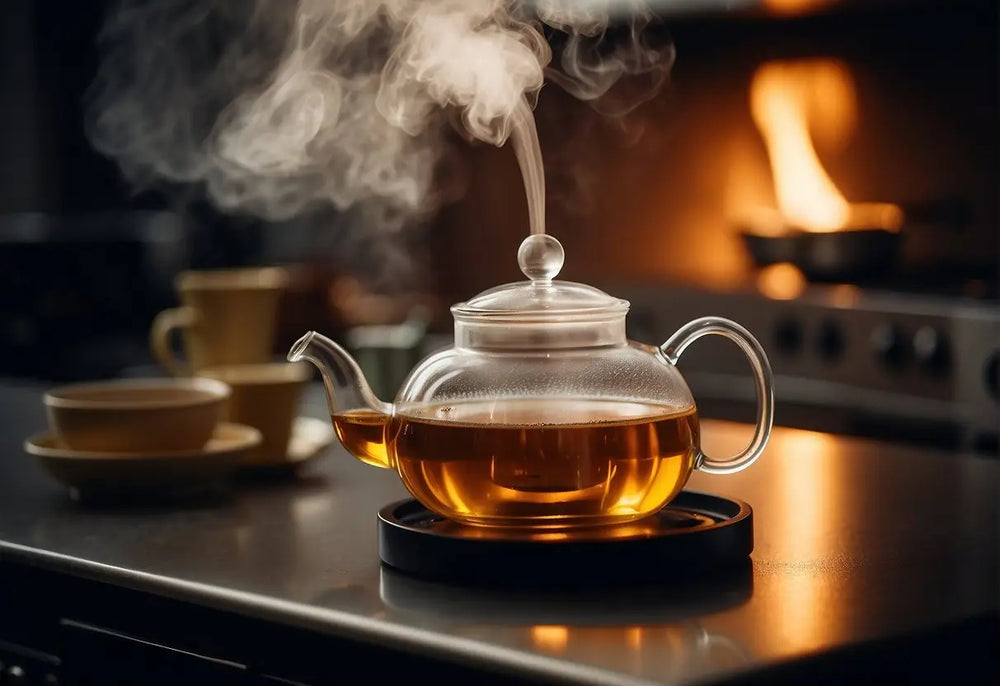 Steaming glass teapot used for steeping tea in the How to Steep Tea article