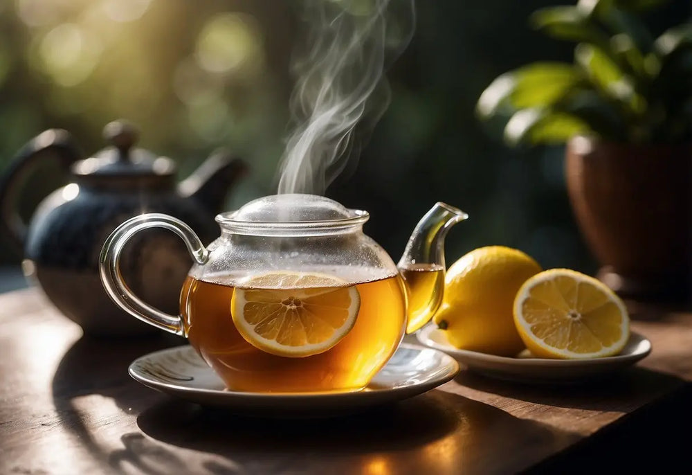 Steaming Lemon Tea in a Clear Teapot for Lady Grey Tea Article