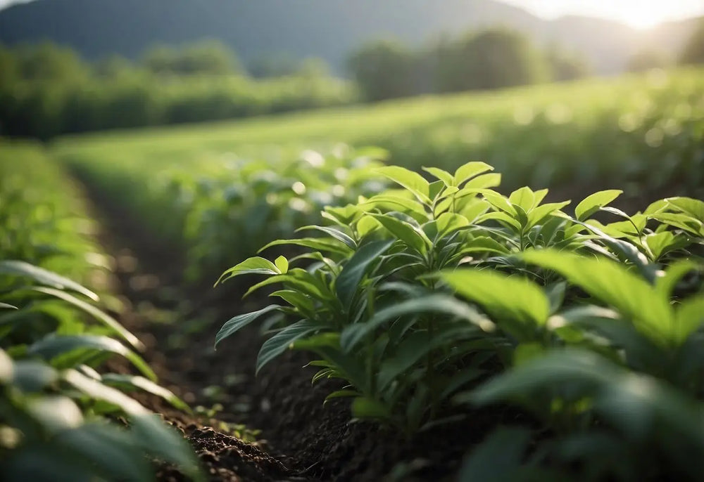 Rows of vibrant green Matcha leaves in a tea garden