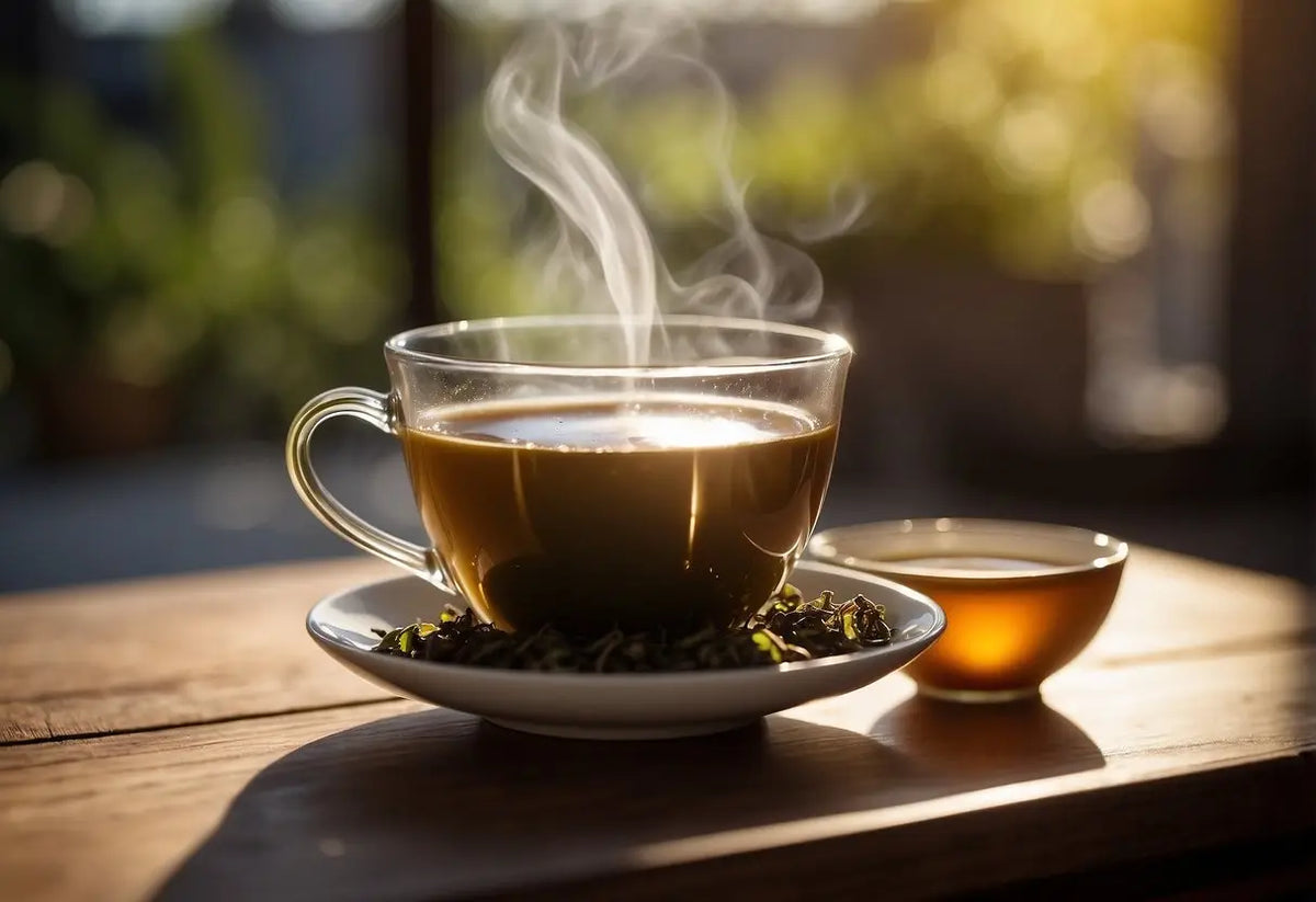 Steaming cup of Oolong Tea in a cozy setting for Caffeine article
