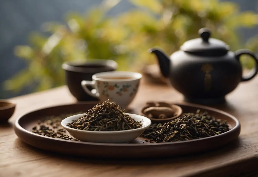 Tea service with loose Pu Erh Tea leaves for health benefits article