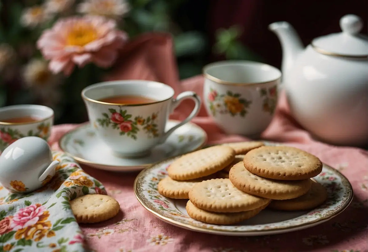 Tea and crackers served on a plate for a Tea Biscuits article